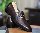 Handmade Python Textured Genuine Leather Loafers For Men, Dress Formal Slip On