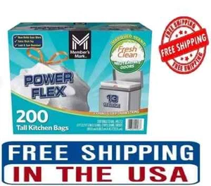 Member's Mark Power Flex Tall Kitchen Drawstring Trash Bags 13 Gallon, 200 ct - Picture 1 of 8