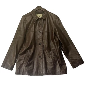 Vintage Eddie Bauer Mens Genuine Leather Moto Jacket XLT XL Tall Brown Pockets - Picture 1 of 11