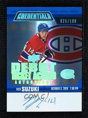 2019-20 Credentials Debut Ticket Access Autos Tier 1 Nick Suzuki Rookie Auto RC - Image 1 of 2