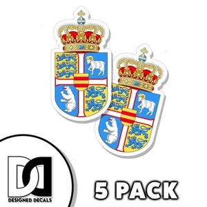 Calcomanías de vinilo escudo de armas Royal Arms of Denmark corte beso bandera 3 pulgadas 5Pk - Imagen 1 de 3