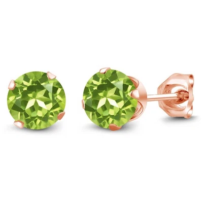 Aretes redondos de plata enchapados en oro rosa de 18 quilates con peridoto verde de 1,20 quilates Foto 1 de 3