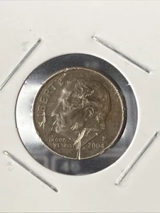 Roosevelt Dime Error, Missing Clad Layer O&R, 2004-P Circulated - Picture 1 of 5