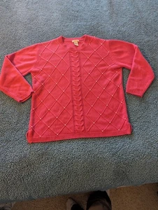 Cynthia Taylor Damen Pullover Größe Large Rosa Mauve Perlen Argyle Grannycore Y2K  - Bild 1 von 10