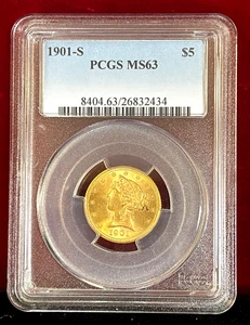 1901-S 5 $ Liberty Gold Half Eagle PCGS MS63 NASDAQ-CLCT - Bild 1 von 13