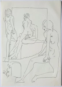 Zeichnung Federzeichnung Tinte Menschen Akt Erotik Frauen Edvard Frank Nachlass - Picture 1 of 8