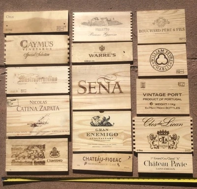 Hermosa caja de vino de madera lote de 15 paneles extremos de caja bodega viñedo Foto 1 de 4