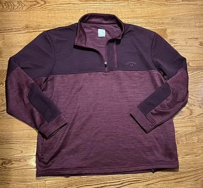 Callaway Shirt Mens XL Burgundy Ribbed 1/4 Zip Golf Pullover Outdoor Logo Pocket - Image 1 of 4