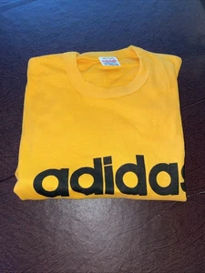 T-shirt Adidas vintage anni 80 arancione tinta unita logo double face - Foto 1 di 12