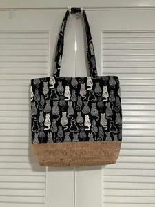 Nora Audreys handgefertigte Tasche mit Katzenmotiv neu aber ohne Etikett. Canvas und Kork Stoffe - Bild 1 von 9