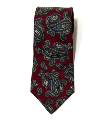 Halston Tie USA Made 100% Italian Silk Paisley Maroon Background Gray 3.75 X 58" - Image 1 of 4