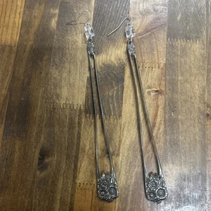 Pendientes colgantes florales grandes hechos a mano de plata de ley sin marca 21,75 gramos - Imagen 1 de 5