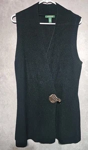 Lauren Ralph Lauren Dress Womens Large Black Heavy Knit V Neck Stretch Cotton - Picture 1 of 9