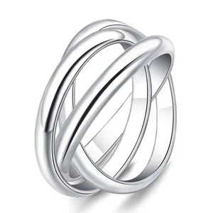 925 Sterling Silver Triple Band Interlocked Rolling Ring High Polish Rings fo... - Picture 1 of 6