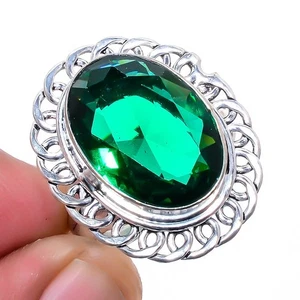 Teal Tourmaline Gemstone Silver Plated Jewelry Ring s.9 W2454 - Picture 1 of 5