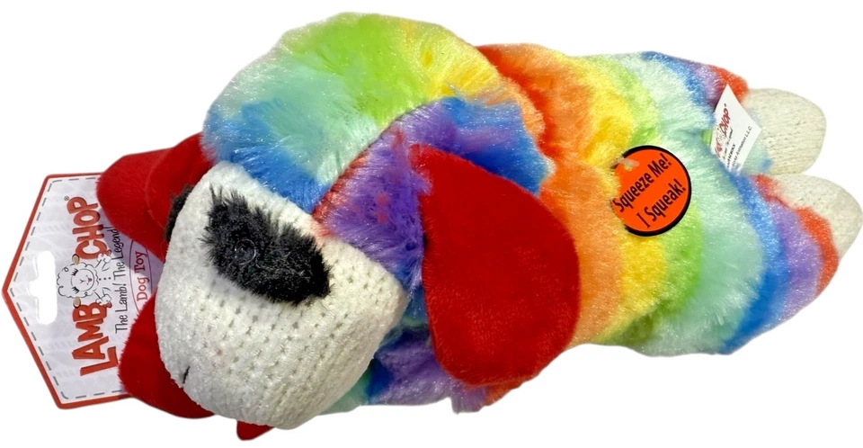 Multipet Lamb CHOP Dog Toy Rainbow Colors Squeaky Fetch Chew Cuddly Plush 10"  - Image 1 of 1