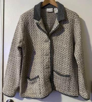 Cárdigan suéter con botones Alfred Dunner XL gris marrón mezcla de lana para mujer Foto 1 de 4