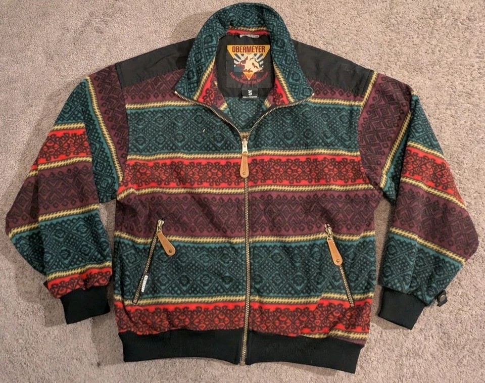 Vintage Obermeyer Skiwear Aztec Print Fleece Full Zip Jacket Men's Small - Image 1 of 4