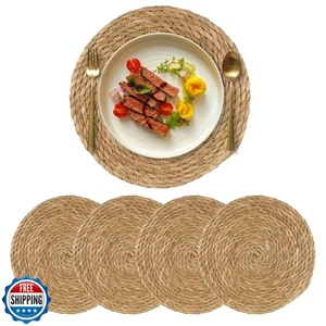 15 inch Round Woven Placemats Set of 4, Boho Rattan Natural Hand-Woven Water - Picture 1 of 5