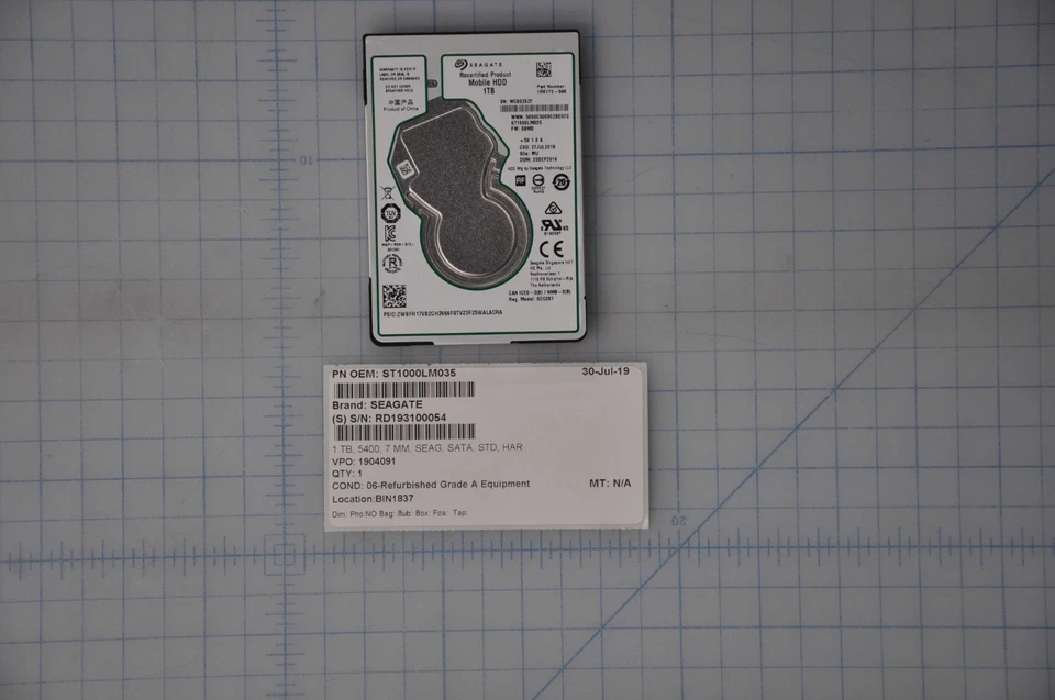 SEAGATE - 1TB, 5400RPM, 7MM, SEAG, SATA, HARD DRIVE GRADE A ST1000LM035 - Image 1 of 1