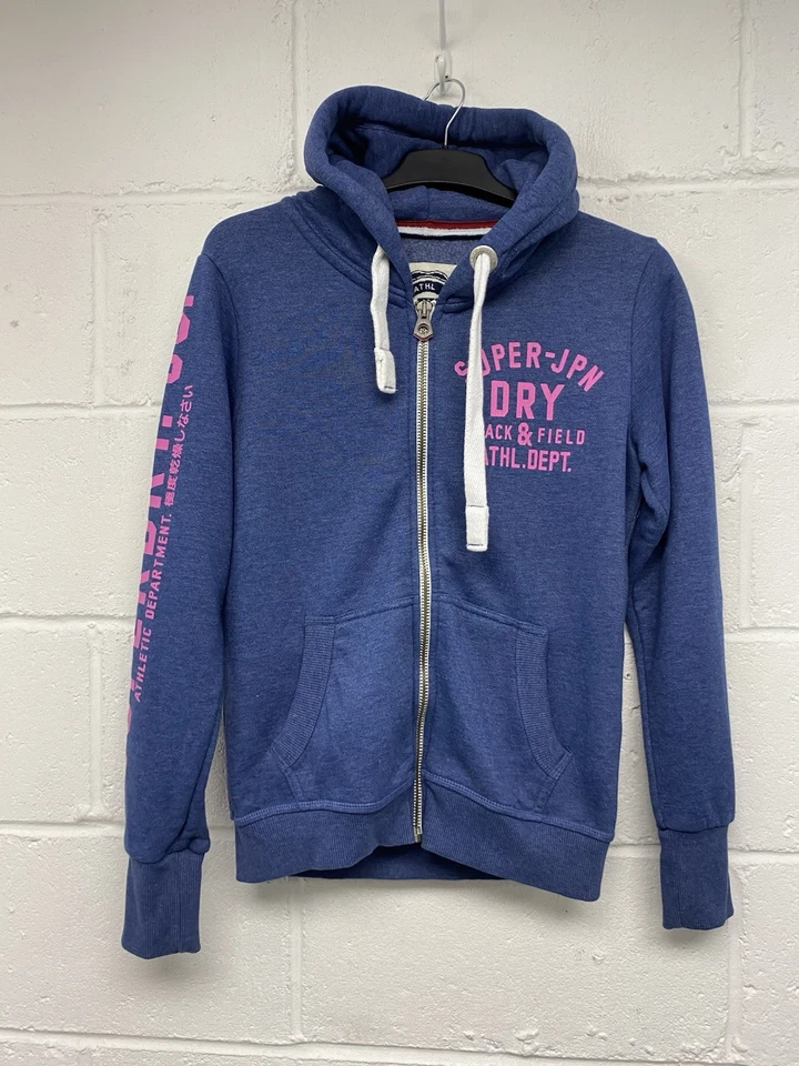 Superdry Sudadera con Capucha Azul Con Logo Rosa Track & Field Cremallera Talla M PK Foto 1 de 4