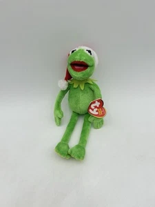 Muppets Kermit the Frog Plush TY Beanie Baby Jim Henson Christmas Santa Tags - Picture 1 of 8