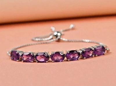 2.80 Ctw Oval Cut Lab Created Amethyst Bolo Bracelet 14K White Gold Plated - Image 1 of 4