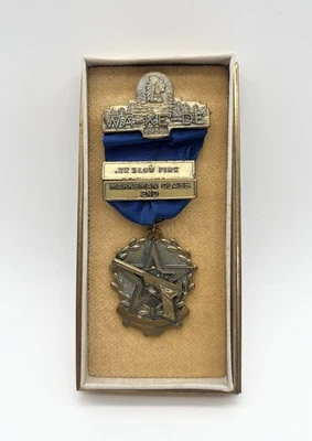 Vintage 1958 WA-KE-DE Shooting Medal .22 Slow Fire Marksman Class 2nd Place NRA - Image 1 of 4