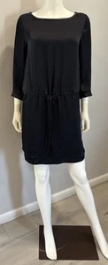 Club Monaco Size 4 Blue Dress Quarter Sleeve Leather Trim Lined Waist Tie - Picture 1 of 13