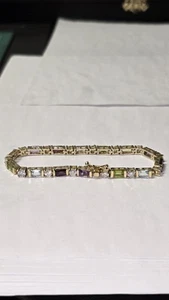 Sterling Silver Multiple Gemstone Tennis Bracelet Topez Peridot Ect 7in Long - Picture 1 of 14