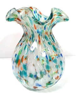 Pier 1 Kunstglas Konfetti Spritzer gekräuselte Vase mundgeblasen 6" hoch nicht mehr produziert - Bild 1 von 7