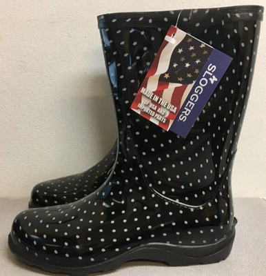 Sloggers 5013BP08 Women’s Black Polka Dot 10 in. Rain/Garden Boots Size 8 US - Image 1 of 4