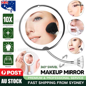 10X Magnifying Makeup Mirror With LED Light Cosmetic 360° Rotation Spin Flexible - Picture 1 of 10