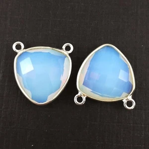 Bezel Gem Links- Sterling Silver-Small Trillion-15mm-Opalite Quartz -1pc - Picture 1 of 4