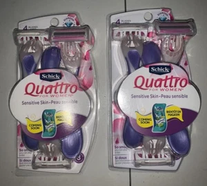 Lot of 2, 3 Pack Schick Quattro Women's Sensitive Skin Razors Blades. 4 blades. - Picture 1 of 5