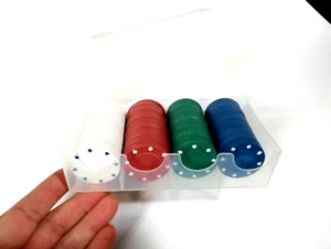 Poker Chips 100 Green Red Blue & White W/Plastic Case - Picture 1 of 4