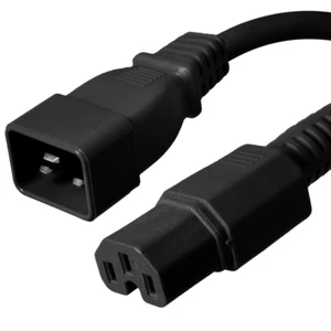 IEC C20 to C15 Power Cord - 1 ft, 15A/250V 14 AWG - Iron Box # IBX-6155-01 - Picture 1 of 1