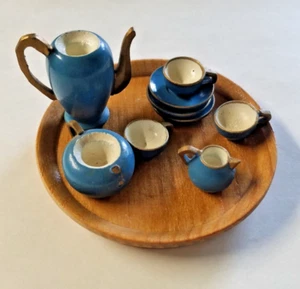 Wood Doll House Size Coffee Tea Set with Tray Blue Danish Writing on Box 3334JR - Picture 1 of 6