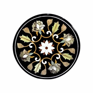 15'' antique round black Marble coffee Center Table Top Inlay living decor X-mas - Picture 1 of 5