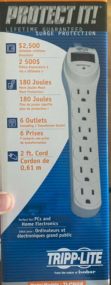 Tripp Lite TLP602 6-Outlet Surge Protector (180 Joules, 2ft Cord) - Image 1 of 1