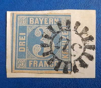Stamp Germany Bavaria Bayern Franco 3 Kreuzer 1850 Mi. Nr. 2 (28910) - Image 1 of 3
