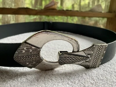 CHICO’S 皮带真皮黑色厚银扣蚀刻女式 S 码 — 第 1/4 张图片