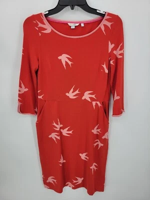 Boden Dress Womens 6P Red Pink Jessie Swallows Bird Print 3/4 Sleeve Knit Artsy - Image 1 of 4