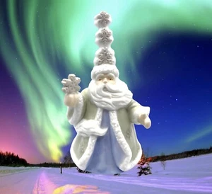 Statuetta Babbo Natale in porcellana Holiday Time Campana da cena fiocchi di neve blu verde - Foto 1 di 12