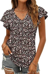 Women's Summer Tops Ruffle Sleeve V Neck Tunic Shirts Large, Multicolor-b - Picture 1 of 5