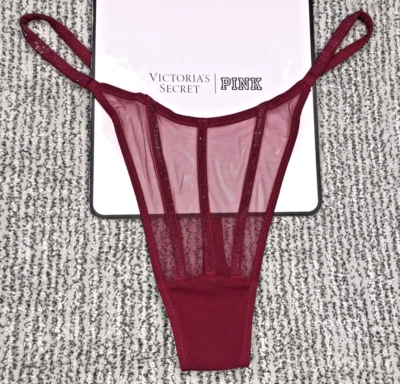 Victoria's Secret Tanga Panty Muy Sexy Nuevo Con Etiquetas Grande Rojo Transparente Brillo Estrás Foto 1 de 4