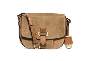 Michael Kors Romy Handbag Crossbody Tan Suede Leather Saddlebag NEW - Picture 1 of 17