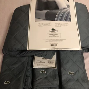 Lacoste Diamond King Coverlet + 3 Standard Shams Green New - Picture 1 of 6