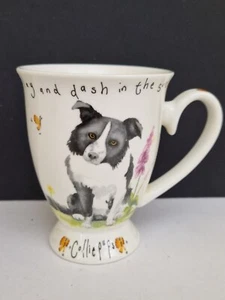 THE LEONARDO COLLECTION COLLIE PUPS footed china mug - Picture 1 of 6
