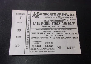 May 31 1970 Late Model Stock Car Race Kaukauna Wi Vintage Ticket Stub - Picture 1 of 3